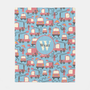 Red Firetrucks Firefighter Kids Personalized Fleece Blanket