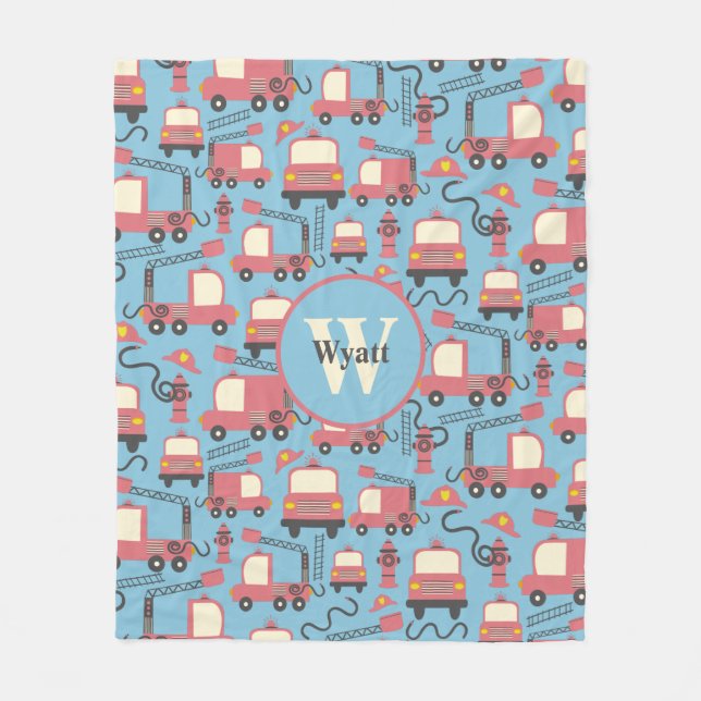Red Firetrucks Firefighter Kids Personalized Fleece Blanket (Front)