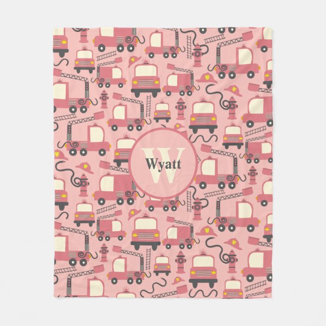 Red Firetrucks Firefighter Kids Personalized Fleece Blanket (Front)