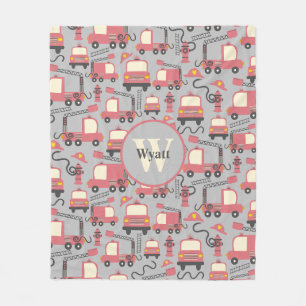 Red Firetrucks Firefighter Kids Personalized Fleece Blanket
