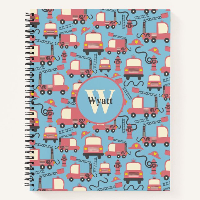 Red Firetrucks Firefighter Kids Personalized Notebook (Front)