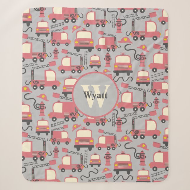 Red Firetrucks Firefighter Kids Personalized Sherpa Blanket (Front)