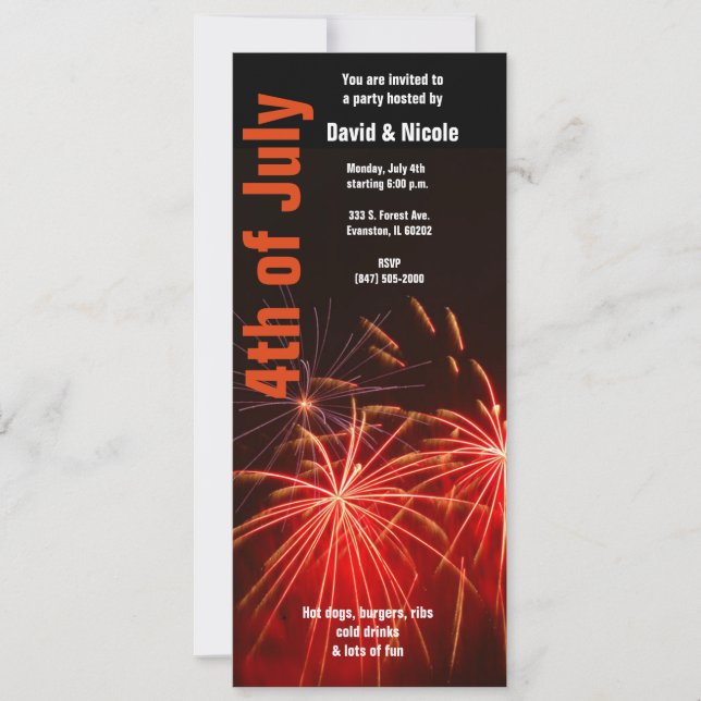 red fireworks 4th of july invitation (Front)