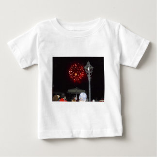 Red Fireworks Celebration with Lamppost Image Baby T-Shirt