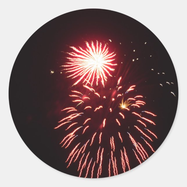 Red Fireworks Classic Round Sticker (Front)
