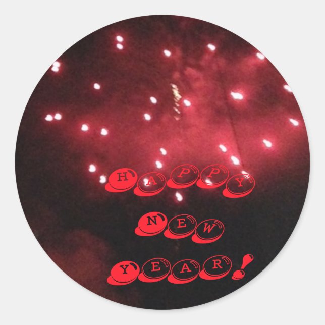 Red Fireworks Happy New Year Custom Stickers (Front)