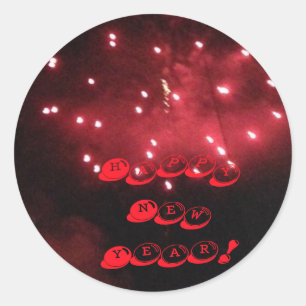 Red Fireworks Happy New Year Custom Stickers