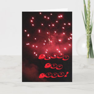 Red Fireworks Happy New Year Greeting Cards