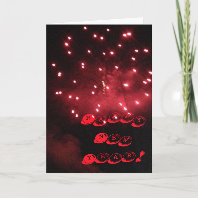 Red Fireworks Happy New Year Greeting Cards (Front)