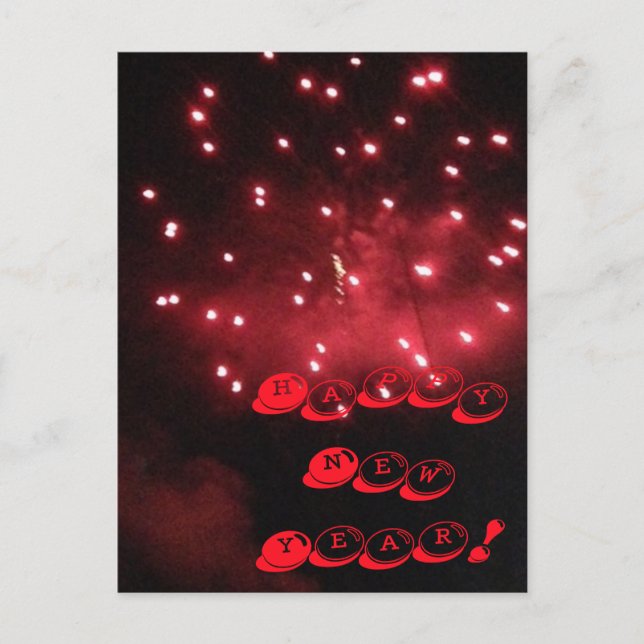 Red Fireworks Happy New Year PostCards (Front)