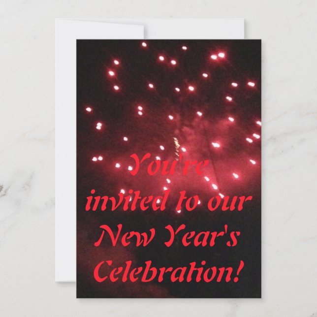 Red Fireworks New Year's Celebration Invitations (Front)