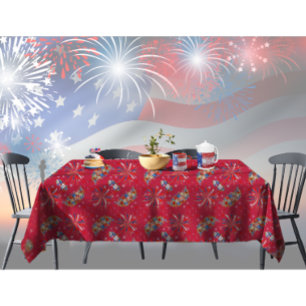 Red Fireworks Sparks Independence Party Tablecloth