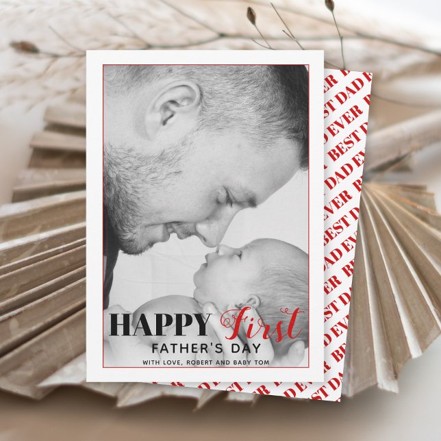 Red First Father's Day typography photo card (Creator Uploaded)