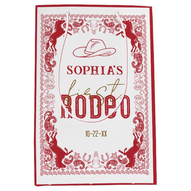 Red First Rodeo Birthday Favour Bag – Western Cowb (Front)