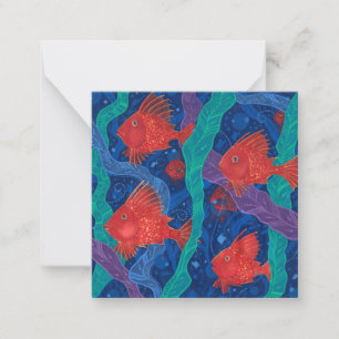 Red Fish, Seaweed Sea Ocean Animals Underwater Art Card