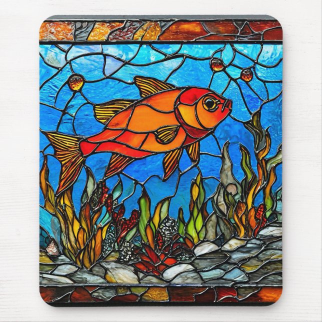 Red fish stained glass mouse pad (Front)