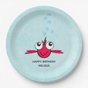Red Fish with Big Eyes Cartoon Illustration Paper Paper Plate