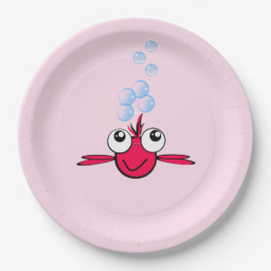 Red Fish with Big Eyes Cartoon Illustration Paper Plate