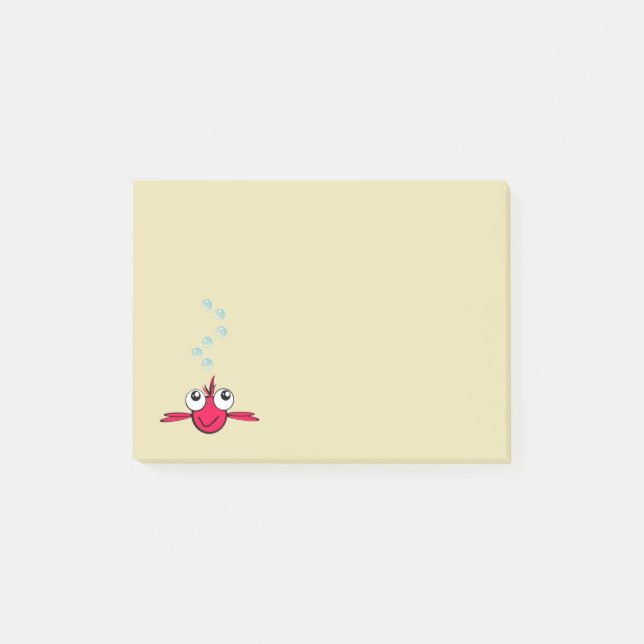 Red Fish with Big Eyes Cartoon Illustration Post-it Notes (Front)