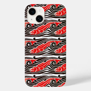 RED FISHES IN THE SEA WAVES Black White Pattern Case-Mate iPhone 14 Case