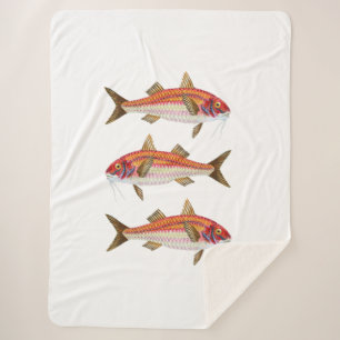 Red Fishes Multicolor Drawings Sherpa Blanket