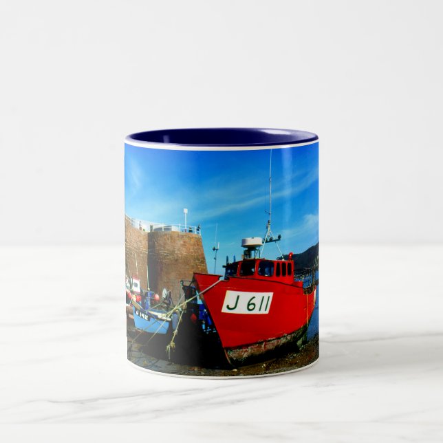 Red fishing boat Bonne Nuit Two-Tone Coffee Mug (Center)