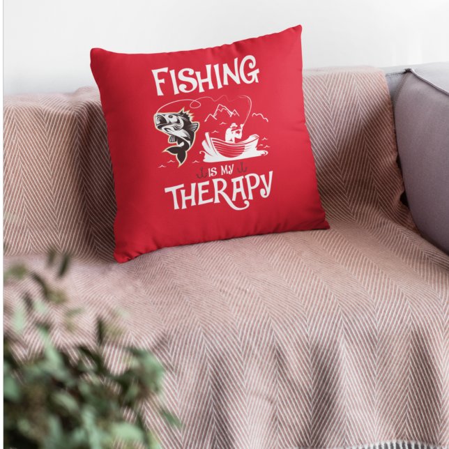 Red Fishing Is My Therapy Row Boat  Throw Pillow (Creator Uploaded)