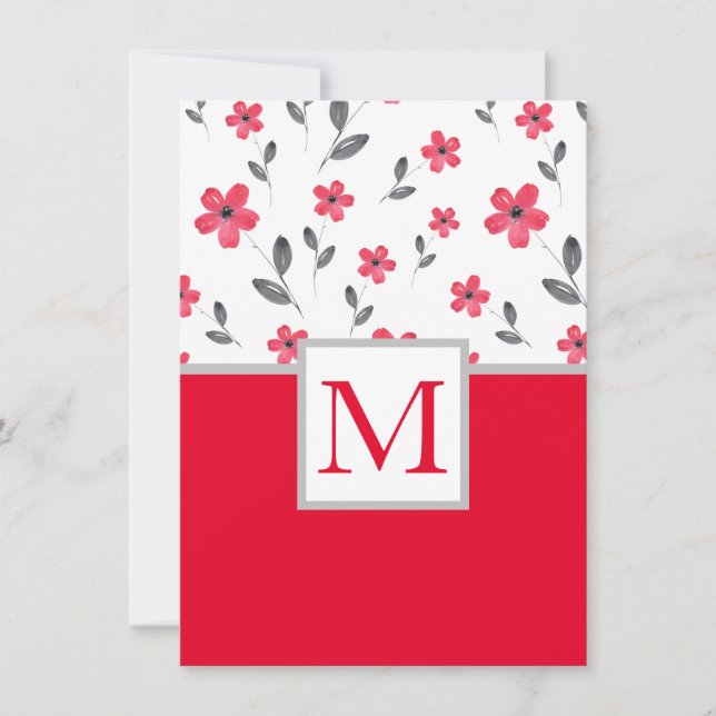 Red Five Petal Watercolor Flower Pattern Card (Front)