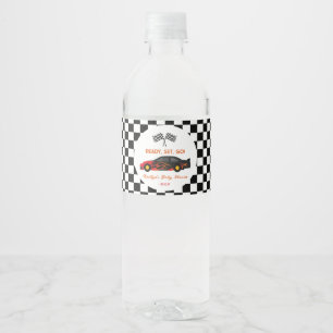 Red Flame Race Car Ready Set Go Baby Shower Water Bottle Label