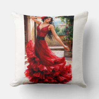 Red Flamenco Elegance - Spanish Beauty Art Throw Pillow