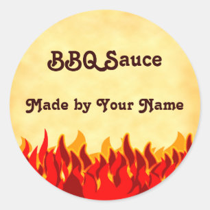 Red Flames BBQ Editable Classic Round Sticker