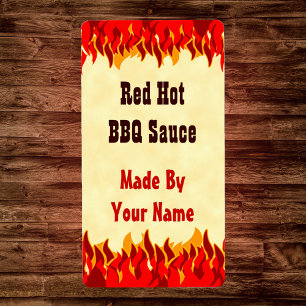 Red Flames Custom BBQ Hot Sauce Grand Étiquette