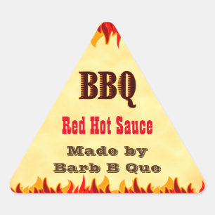 Red Flames Custom BBQ Hot Sauce Triangle Sticker