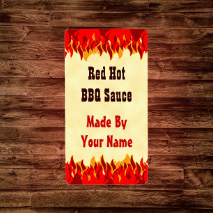 Red Flames Custom BBQ Sauce Canning Labels Medium