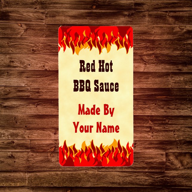 Red Flames Custom BBQ Sauce Canning Labels Medium (Creator Uploaded)