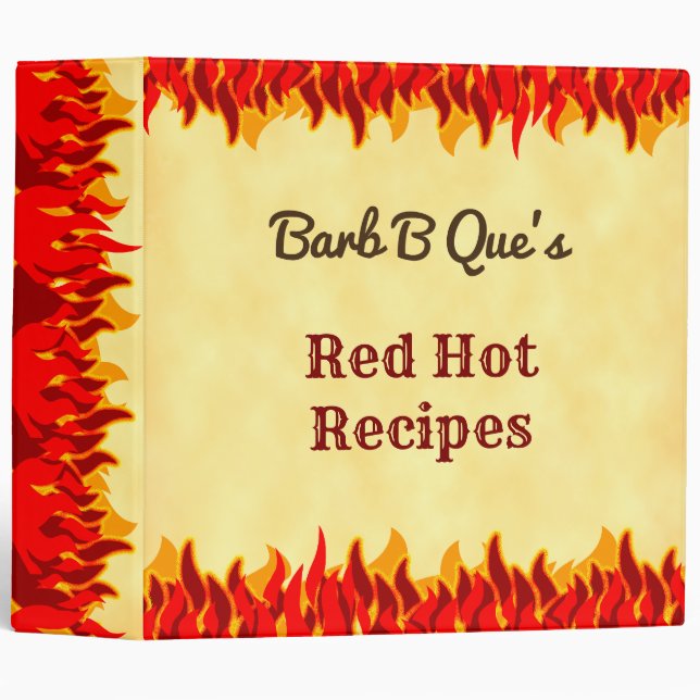 Red Flames Editable Retro BBQ Recipe Organizer Binder (Front/Spine)