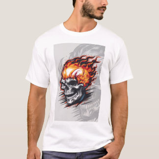 Red Flaming Skull - Gothic Design T-Shirt