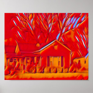 Red Flaming Suburb Poster