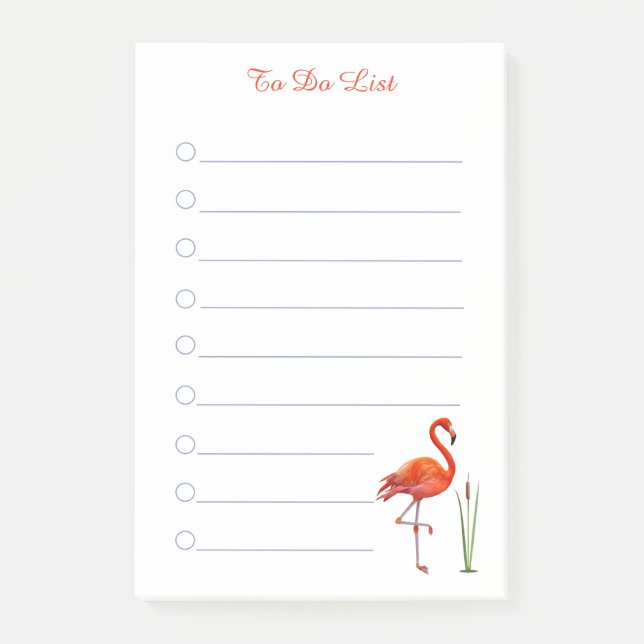 Red flamingo & calligraphy on white lined post-it  post-it notes (Front)