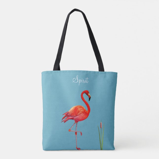Red Flamingo on Light Blue Tote Bag (Back)