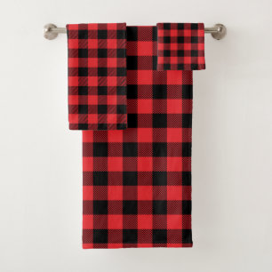 Red Flannel Buffalo Check Pattern Bath Towel Set