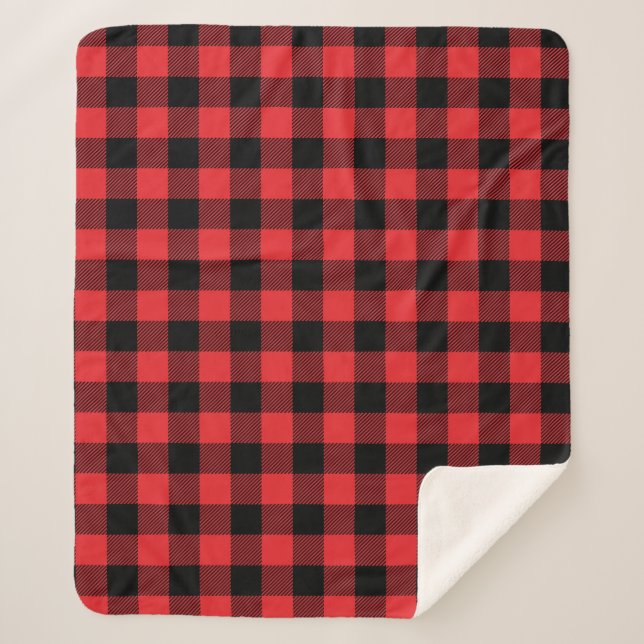Red Flannel Buffalo Check Pattern Sherpa Blanket (Front)
