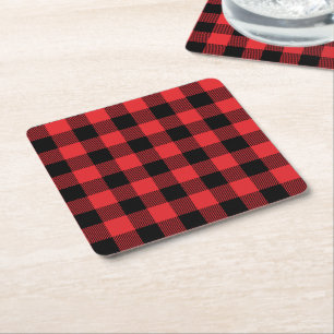 Red Flannel Buffalo Check Pattern Square Paper Coaster