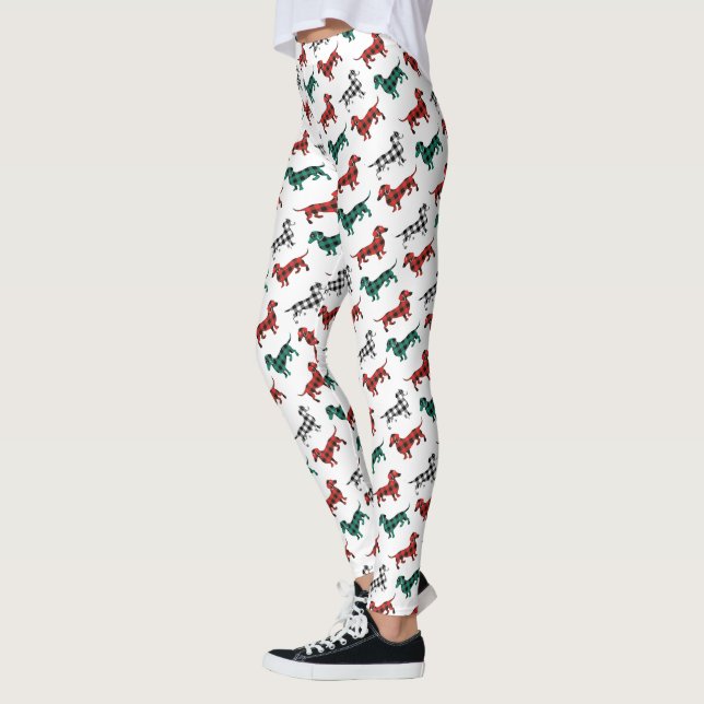 Red Flannel Christmas Dachshund Pattern Leggings (Left)