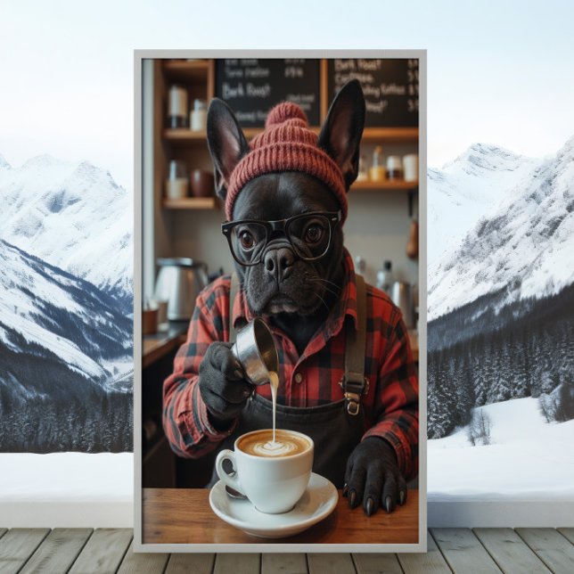 Red Flannel Frenchie: Brew and Buzz Poster (Creator Uploaded)