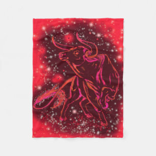 Red Fleece Blanket Bull Running At Starry Night