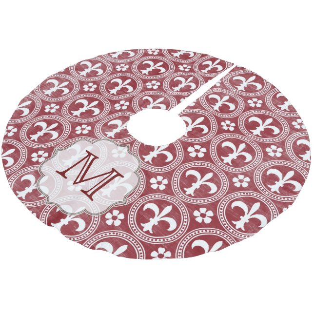 Red Fleur De Lis Frenc Monogram Initial Tree Skirt (Angled)