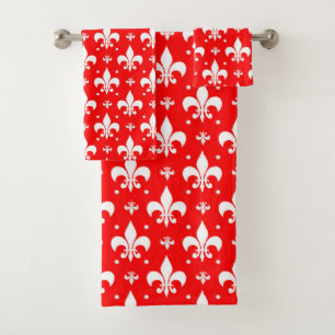Red Fleur-de-lis Pattern Design Bath Towel Set