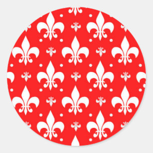 Red Fleur-de-lis Pattern Design Classic Round Sticker