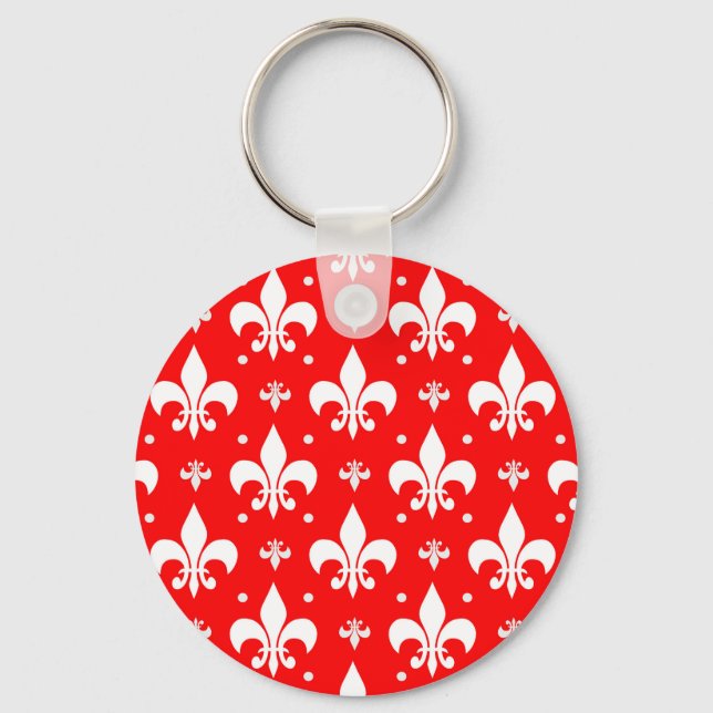Red Fleur-de-lis Pattern Design  Keychain (Front)